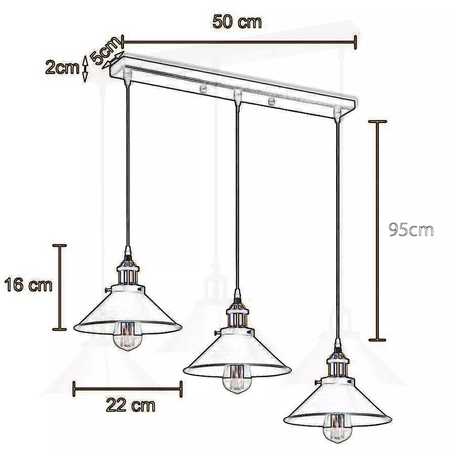 Illustration of a pendant light fixture with measurements.