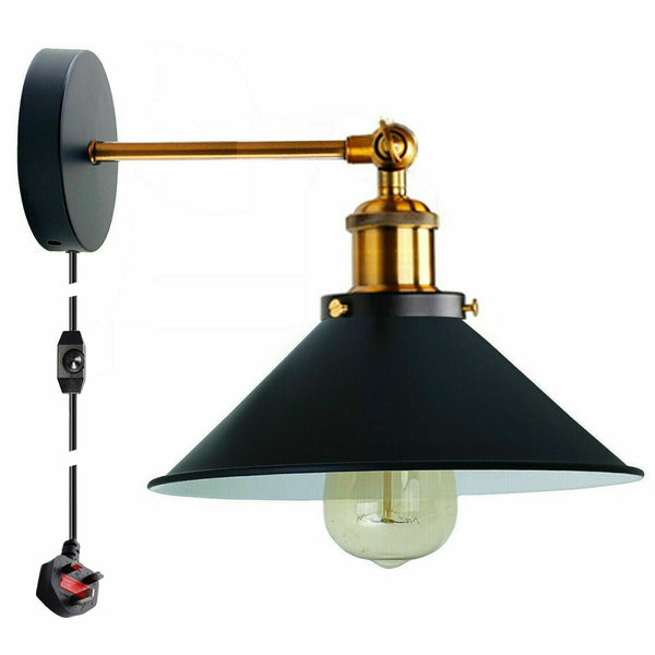 Vintage metalen retro moderne wandlamp met stekker ~ 5368 – Nee / Zwart