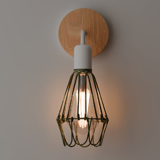 Caged Wall Sconce Lamp Lighting White Wooden Metal E27 Lamp ~6093