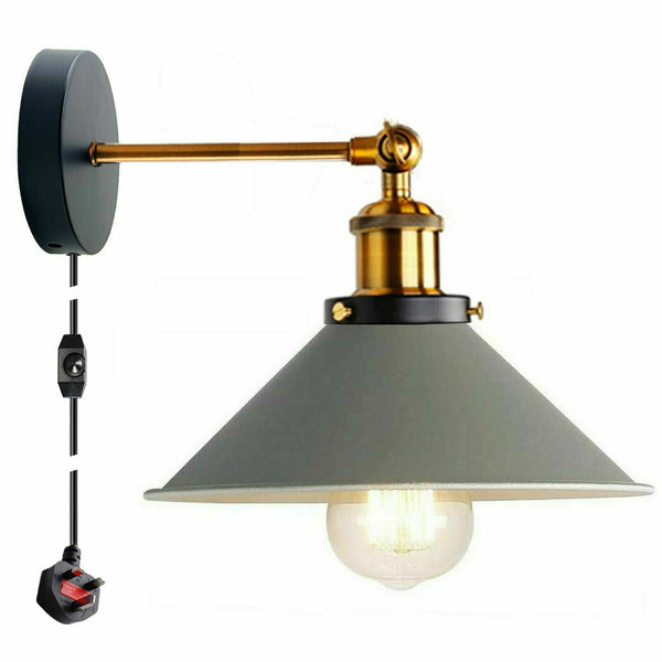 Vintage metalen retro moderne wandlamp met stekker ~ 5368 – Nee / Grijs