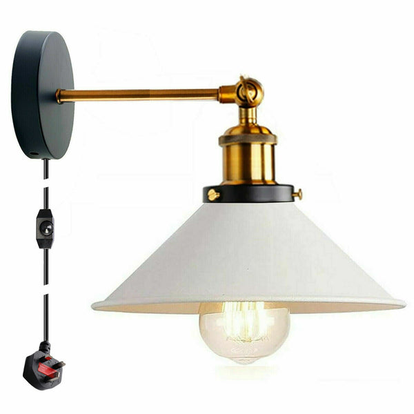 Vintage metalen retro moderne wandlamp met stekker ~ 5368 – Nee / Wit