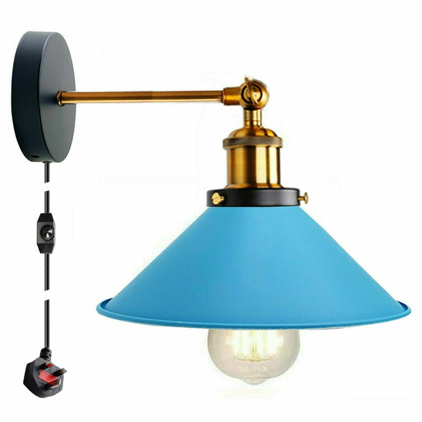 Vintage metalen retro moderne wandlamp met stekker ~ 5368 – Nee / Blauw