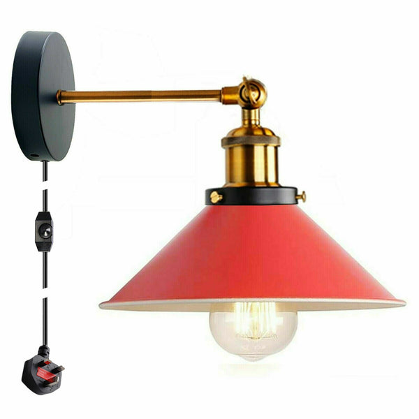 Vintage metalen retro moderne wandlamp met stekker ~ 5368 – Nee / Rood
