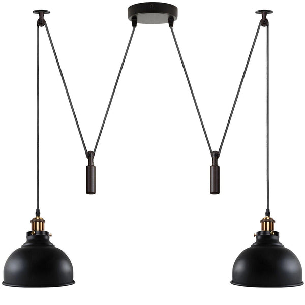 Adjustable 2-Light Pulley Pendant Light | Black Industrial Ceiling Fixture~6405 – No