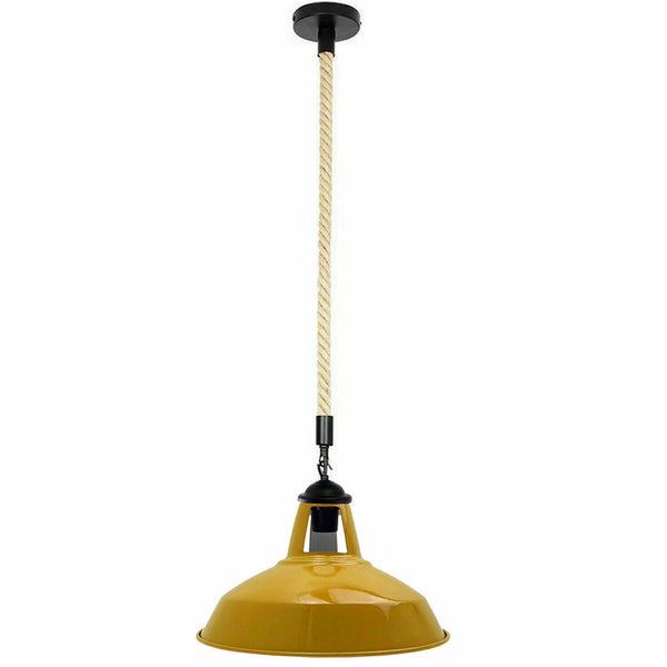 Industriële metalen plafondlamp van 2 m henneptouw, hangend~5343 – Geel / Ja