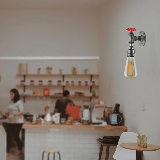 Vintage geborstelde zilveren waterpijp wandlamp met wiel ~2071