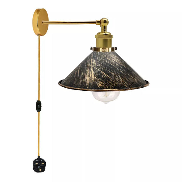 Vintage metalen retro moderne wandlamp met stekker ~ 5368 – Ja / Geborsteld koper