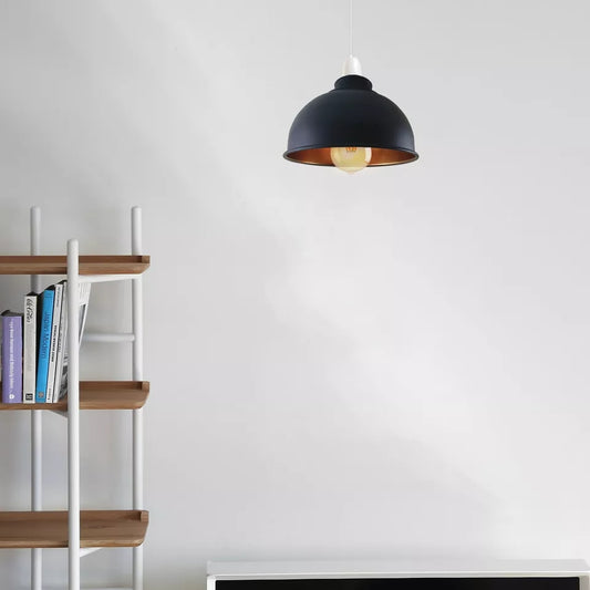 Vintage zwarte metalen plafondlampkap, gemakkelijk te monteren, gerenoveerde lampenkap ~5726