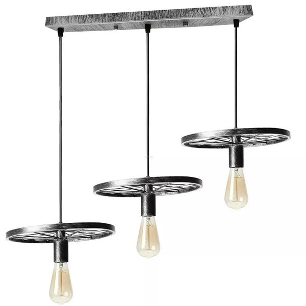 Vintage wiel plafond zwarte hanglamp retro hanglamp~5786 – Geborsteld zilver / Ja