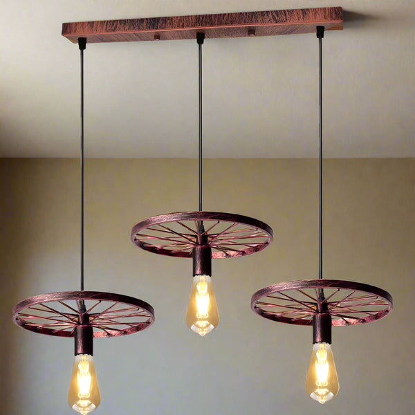 Vintage wiel plafond zwarte hanglamp retro hanglamp~5786 – Rustiek Rood / Ja