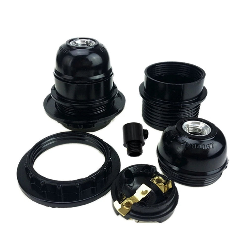 Set of black lamp socket components