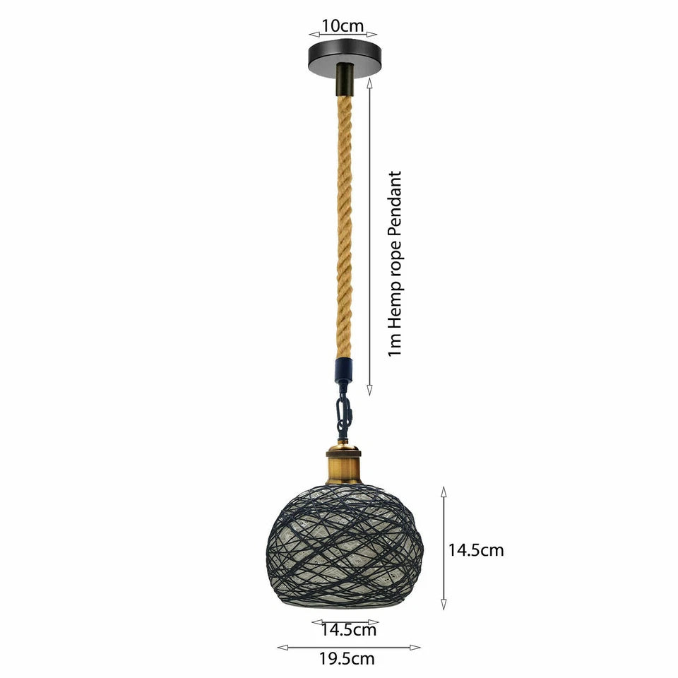 Pendant light with hemp rope and measurements