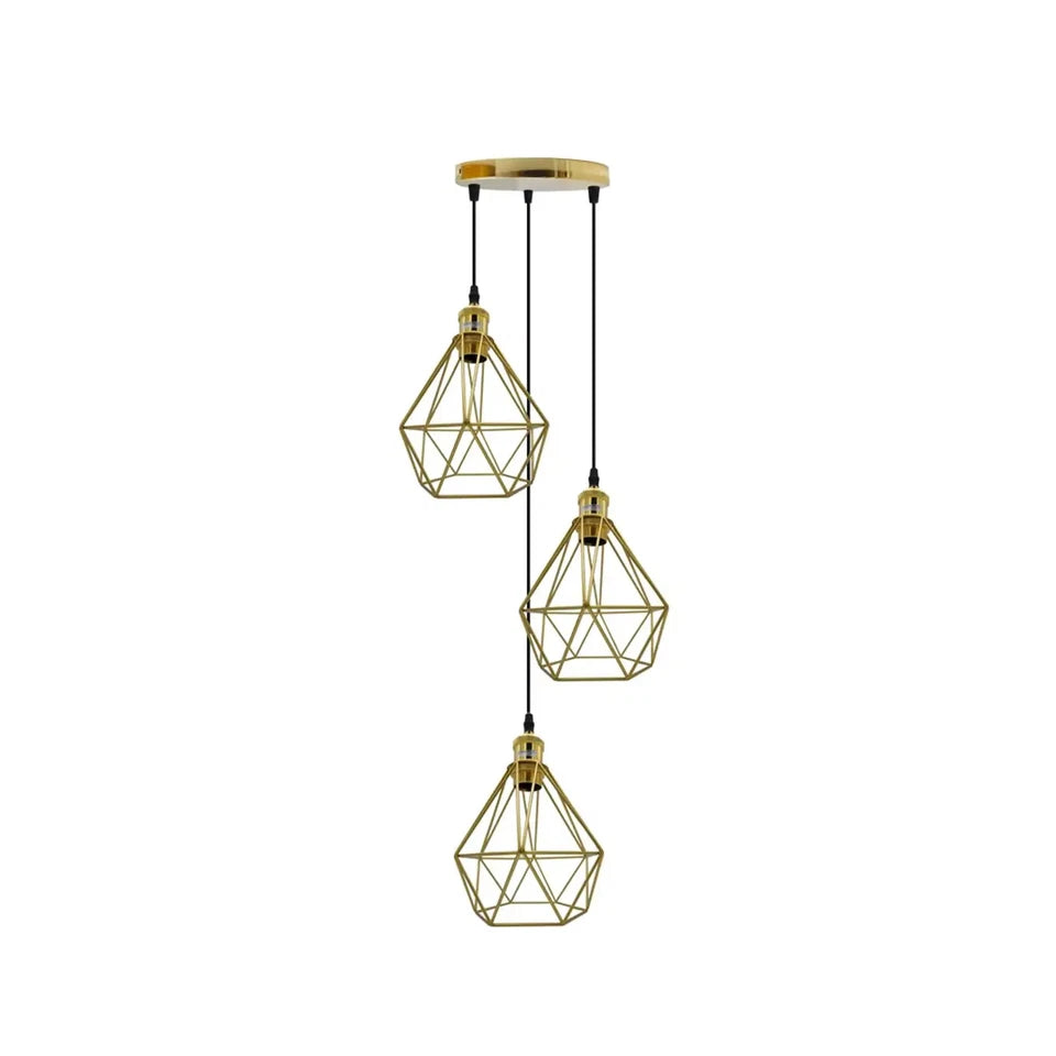 Three gold geometric pendant lights 