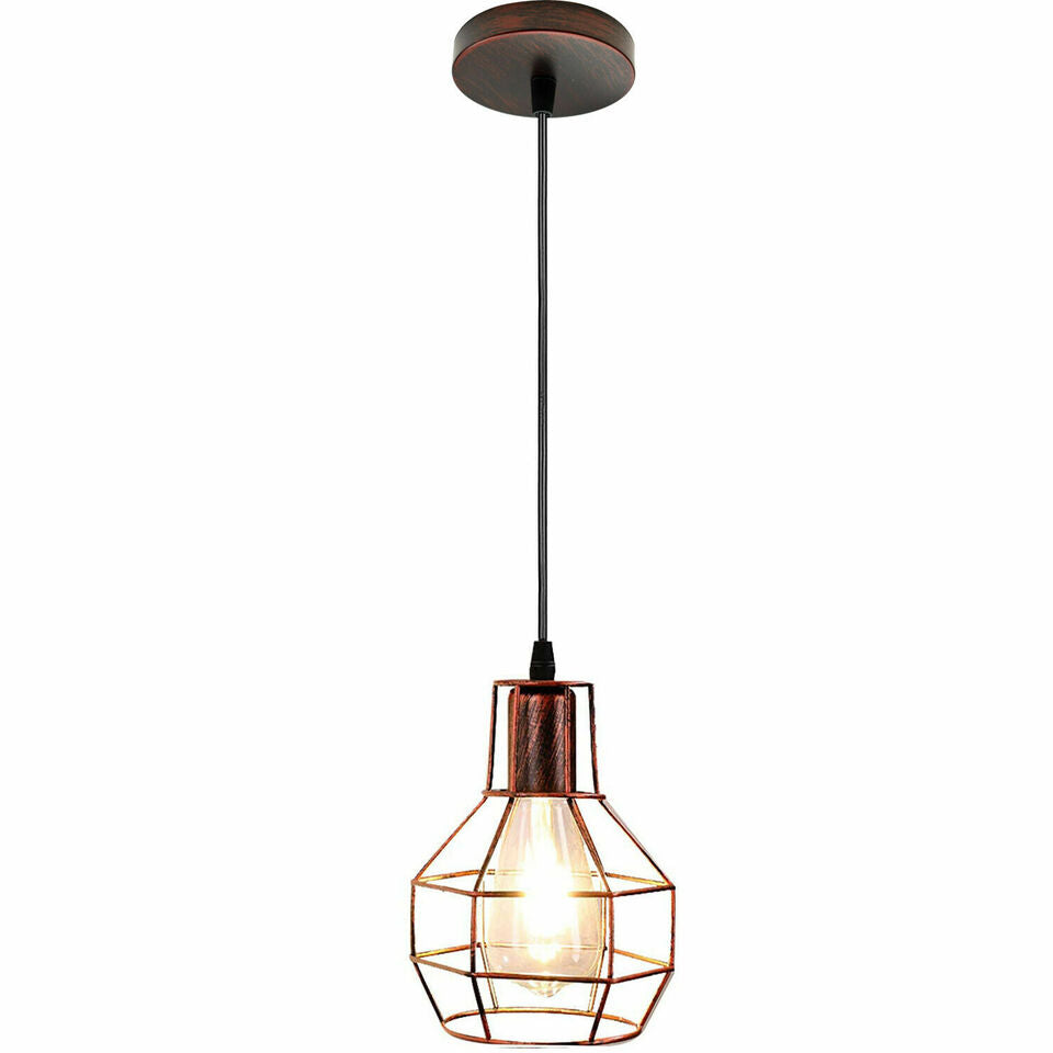 Rustic wire cage pendant light for loft