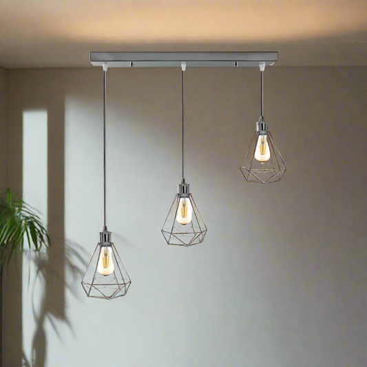 E27 3-weg rechthoekige chromen plafondlamp met diamantkooi~4191