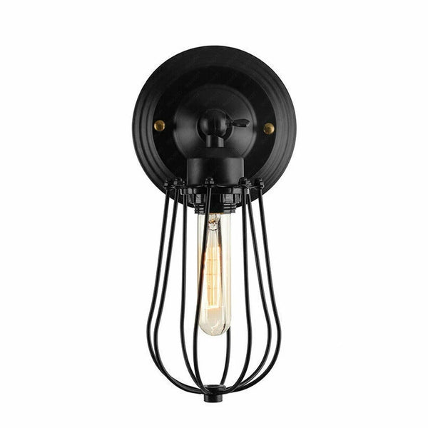 Vintage industriële kooi wandlamp plafondlamp veranda lamp ~3549 – Zwart / Ja