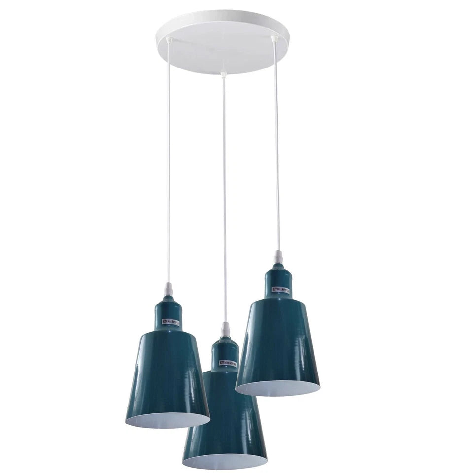 Three teal pendant lights