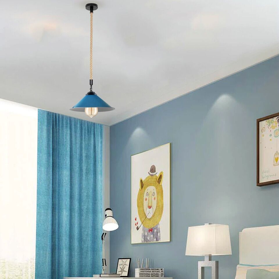 Vintage Retro Industrial Metal Lampshade Hemp Rope