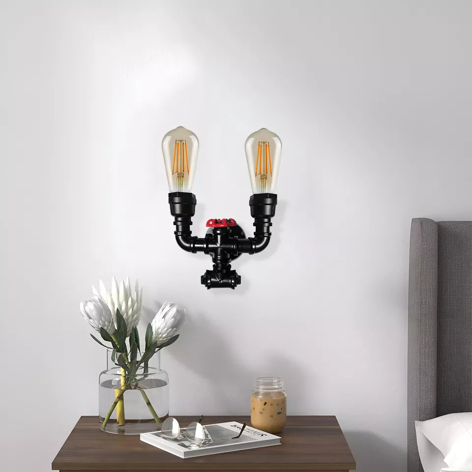 Vintage twin waterpipe wall light 