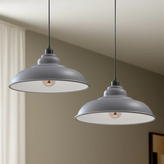 Modern Single Hanging Pendant Light with in Grey colour_32cm  Metal Lamp Shade~6263