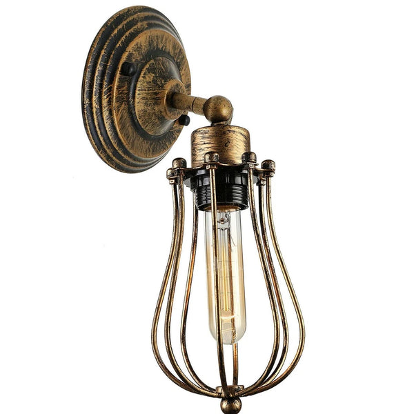 Vintage industriële kooi wandlamp plafondlamp veranda lamp ~3549 – Geborsteld koper / Ja