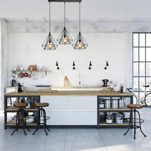 3-kops rechthoekige plafondlamp met diamantkooi, hangende hanglamp~5646