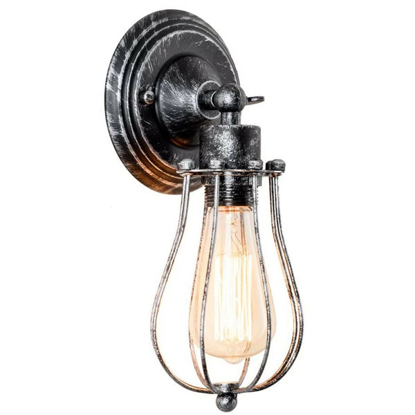 Vintage industriële kooi wandlamp plafondlamp veranda lamp ~3549 – Geborsteld zilver / Ja