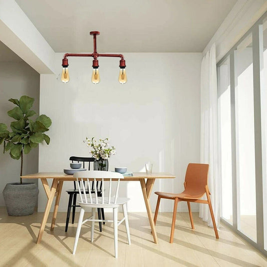 3-koppige vintage loft retro industriële verlichting roest metalen waterpijp rustiek rood ~1860