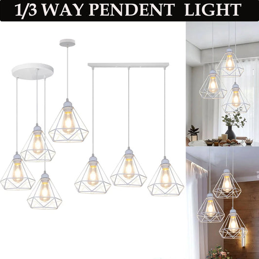 Retro industriële witte diamanten kooi plafond hanglamp hangende binnenverlichting ~1182