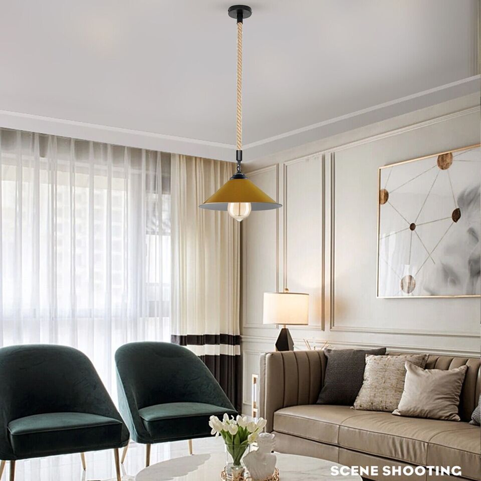  Metal Lampshade Hemp Rope Hanging Pendant Light