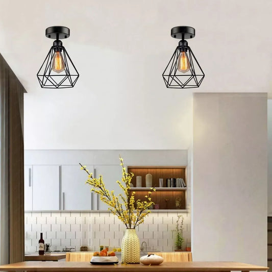 Vintage plafondlamp, eenvoudig te monteren, metalen kooilamp, plafondlamp ~ 5999