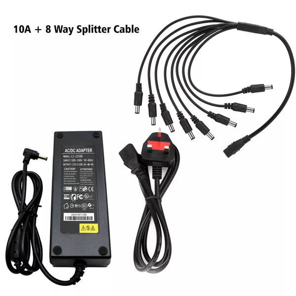 AC DC 120W 10A stroomadapter, lader, transformator voor 3528/5050 LED-strip ~ 2367  – Adapter + kabel