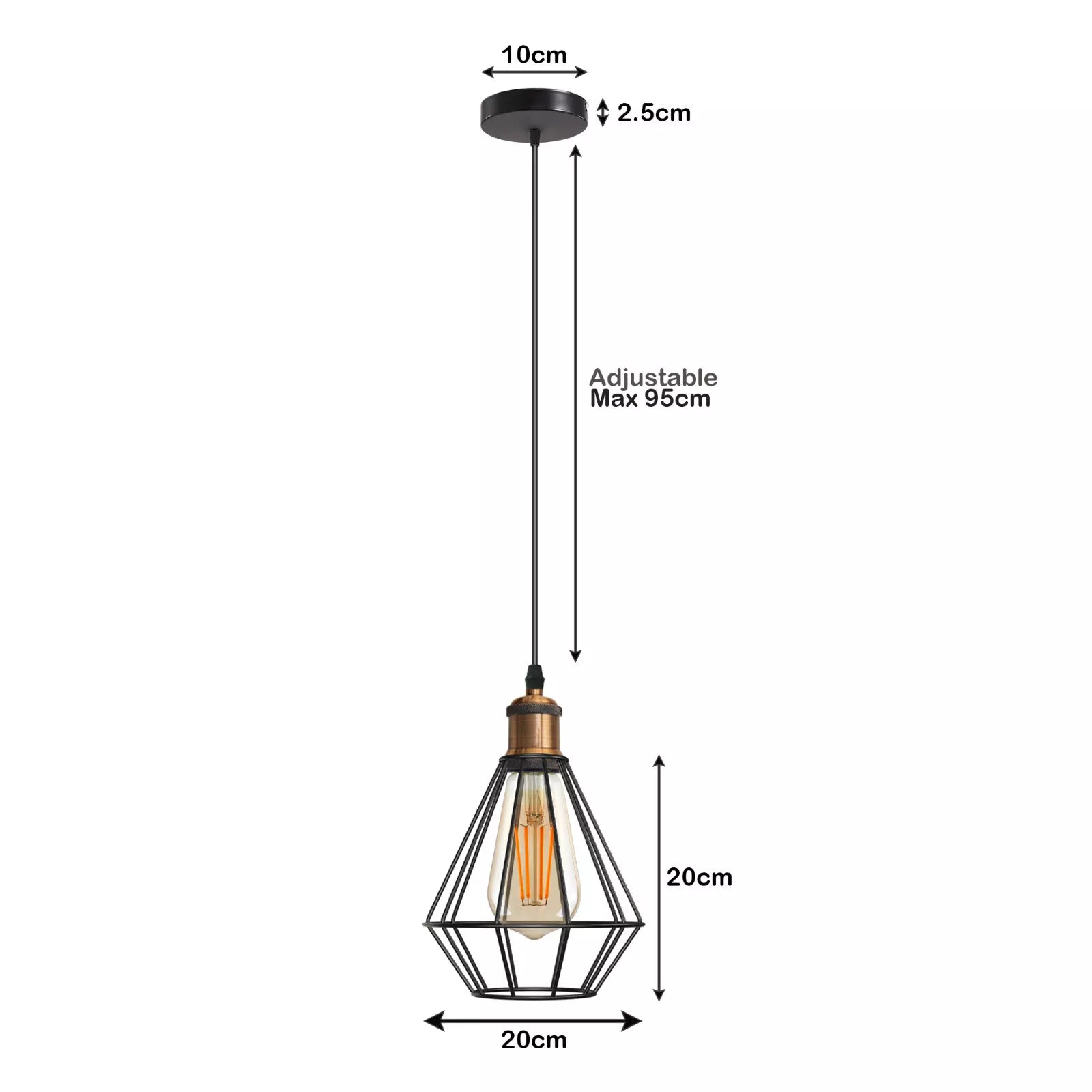 size of Single head metal wire cage industrial pendant light 