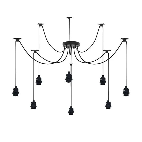 Zwarte hanglamp Spider met rubberen kabel, metalen lamphouder~1122  – 8 Head Spider Pendant / No
