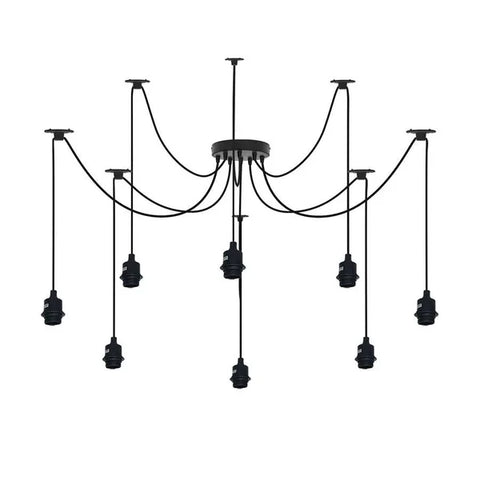 Zwarte hanglamp Spider met rubberen kabel, metalen lamphouder~1122 