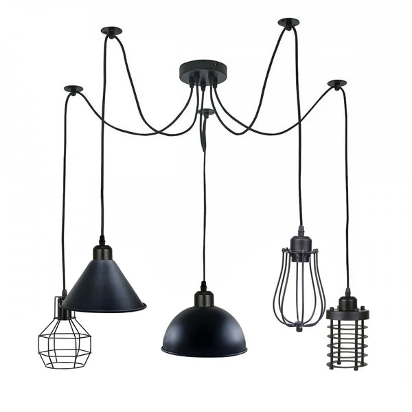 Vintage Retro Plafond Spider Hanglampen 2M ~1166  – 5 Uitlaat Type 2 / Zonder lampen