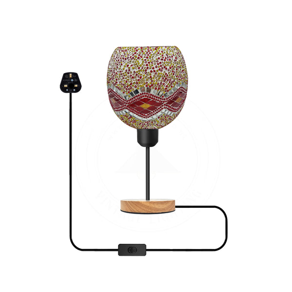 Vintage mozaïek tafellamp met houten standaard - E27-stekkerlamp ~5024 – Ja