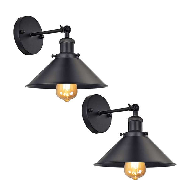 Zwarte kegelvormige wandlamp met verstelbare arm ~4717 – 2-pack / Met lamp