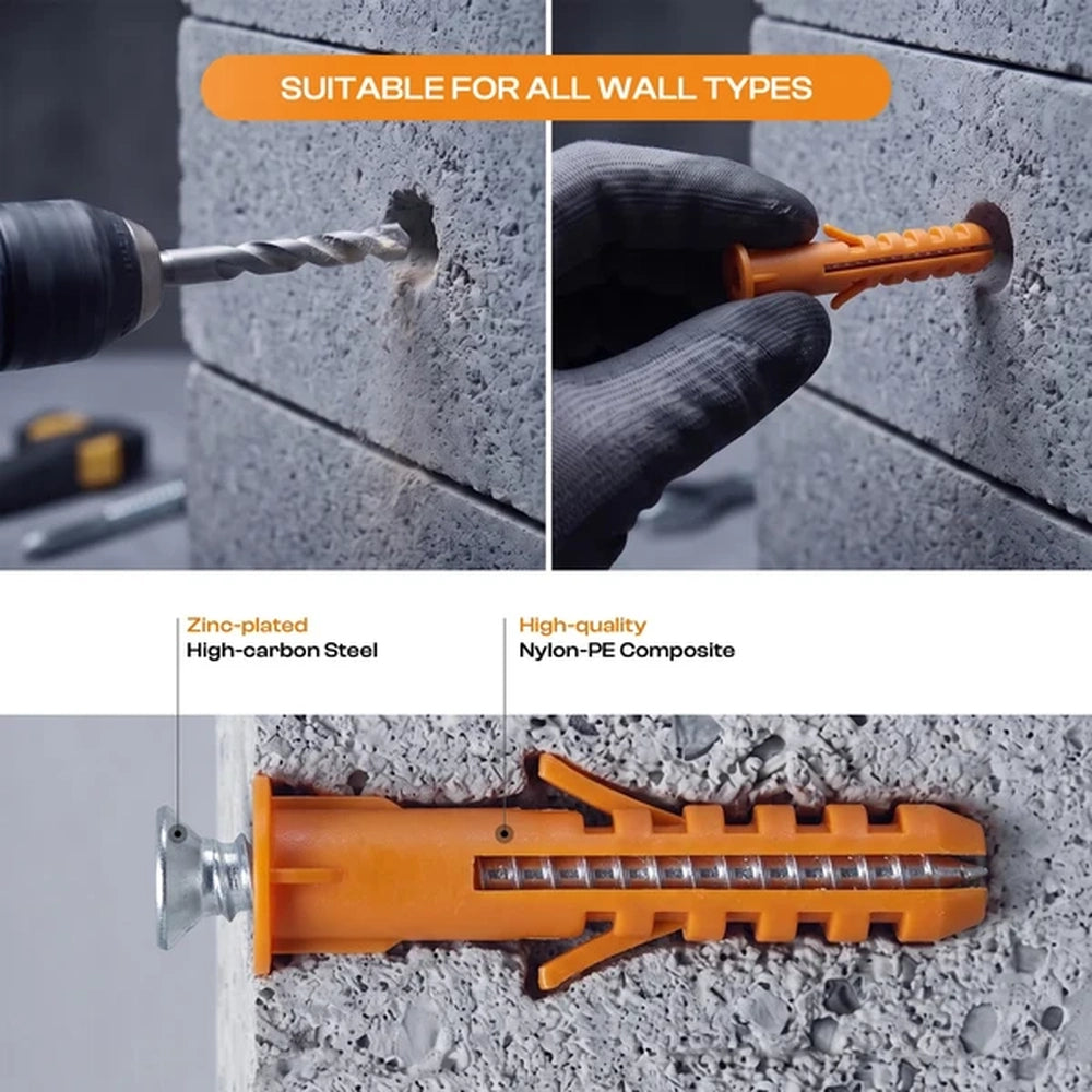 orange wall plug and screw suitable for all wall types