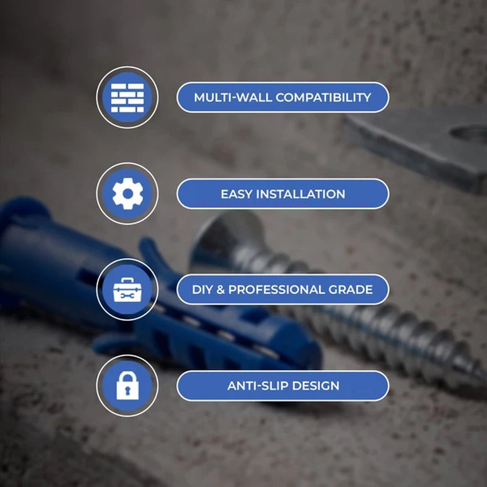 wall plugs and screws with multi-wall and anti-slip features