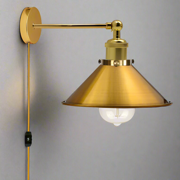 Vintage metalen retro moderne wandlamp met stekker ~ 5368 – Ja / Geel messing