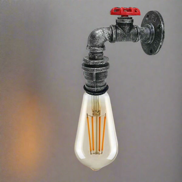 Industriële E27 rustieke waterleiding wandlamp, industriële wandlamp~2886 – Geborsteld zilver