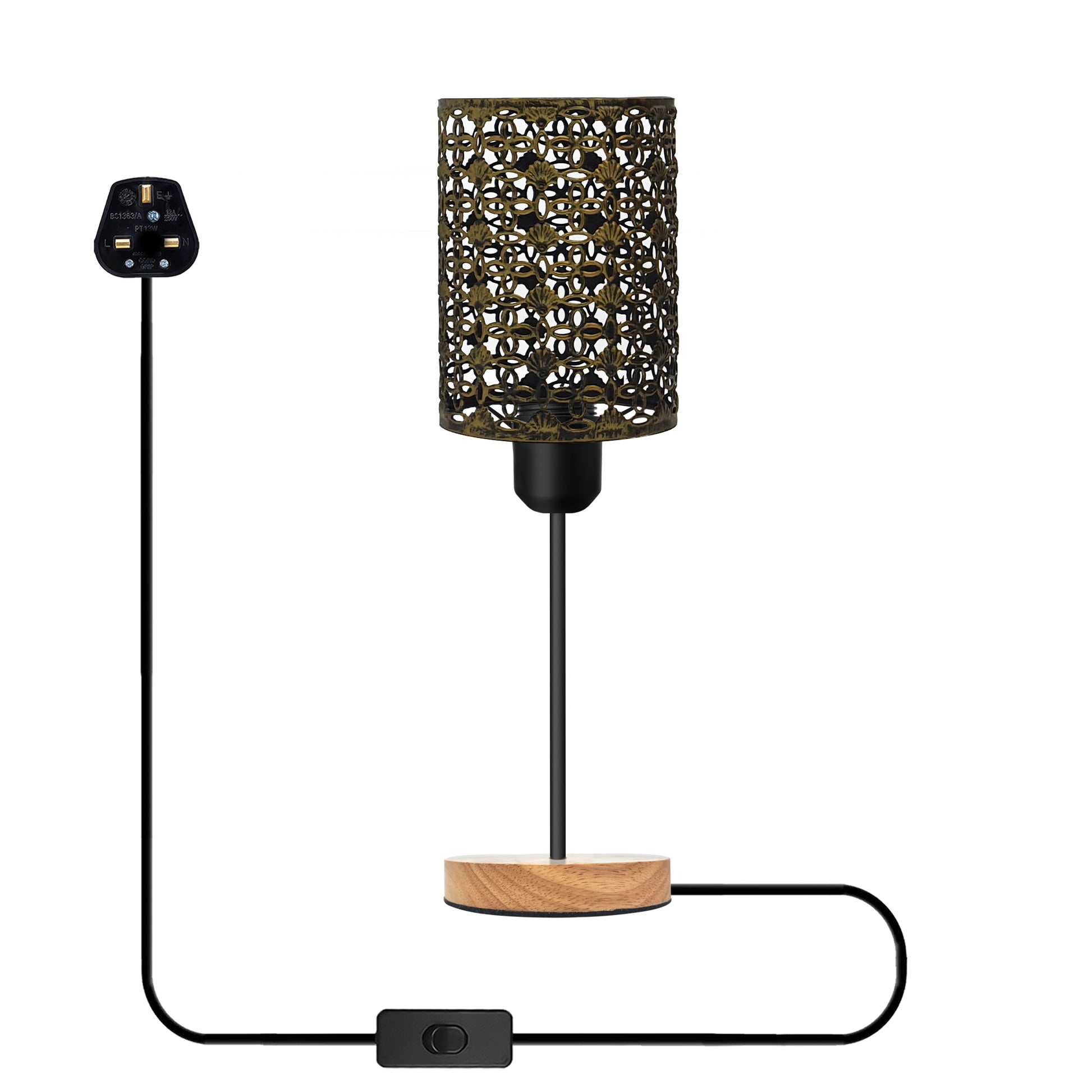 Wooden Base Black Metal Stand on/Off Switch Table lamp