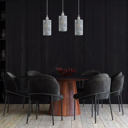 Witte metalen kooivormige hanglampkap, minimalistisch ontwerp, ~1995