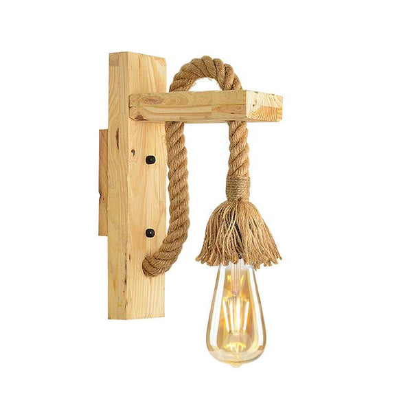 Rustieke houten touw wandlamp vintage binnenverlichting ~4568 – 1 pak / Met lamp