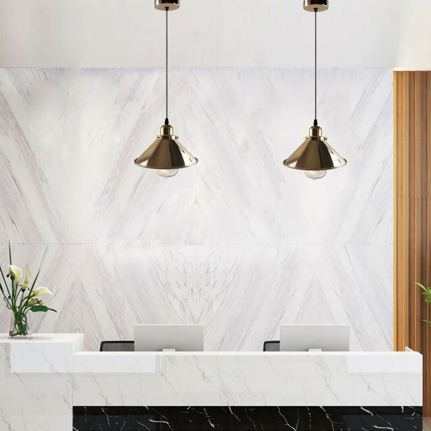 Modern Industrial French Gold Hanging Ceiling Pendant Light Metal Cone Shape Indoor Lighting For Bed Room, Kitchen, Living Room~1171 - LEDSone UK Ltd