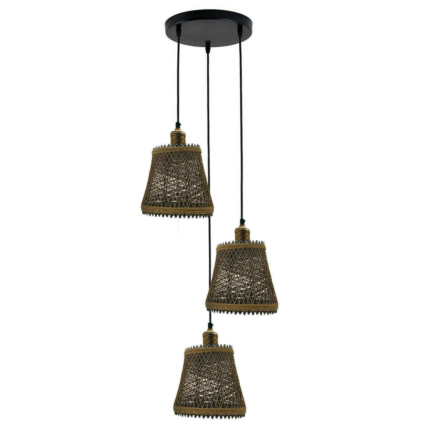 Industrial Rattan Wicker Design Chandelier Ceiling Pendant Light Brown Finish~1416 - LEDSone UK Ltd