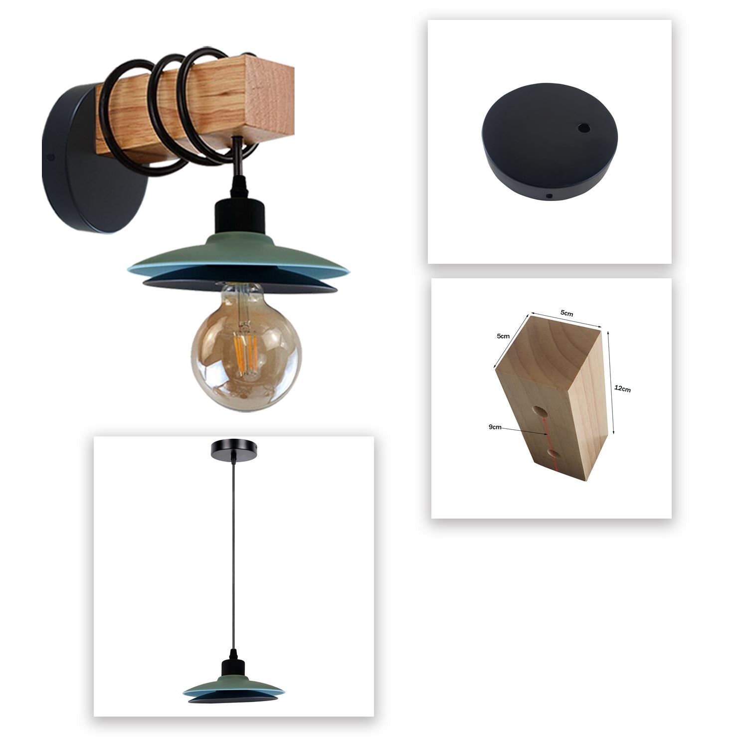 Wall Sconces Lighting Vintage Industrial Wood Indoor Wall Light Metal Double Shade Wall Lamp~1216 - LEDSone UK Ltd