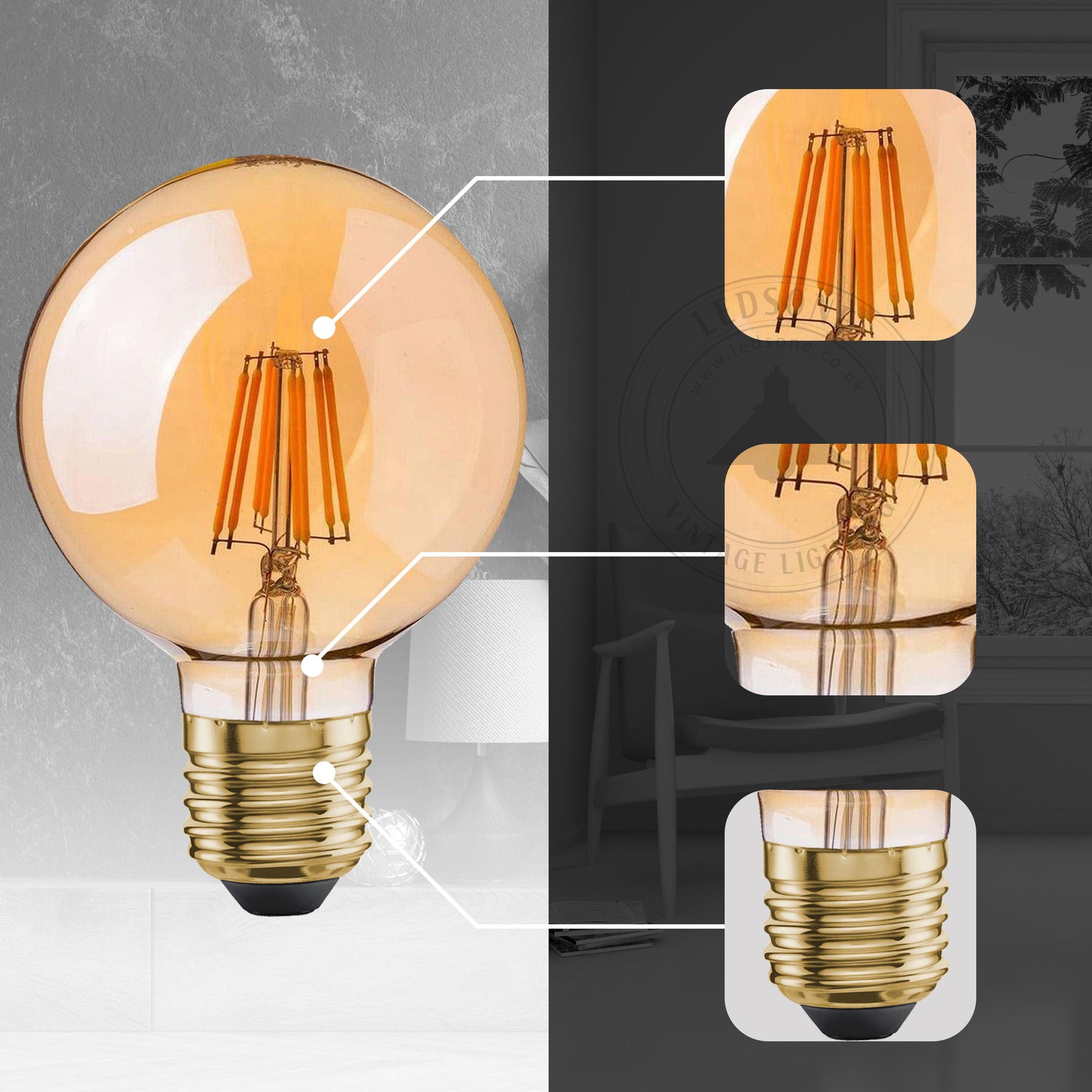 3 Pack G95 E27 8W LED Globe Vintage LED Retro Light Bulbs