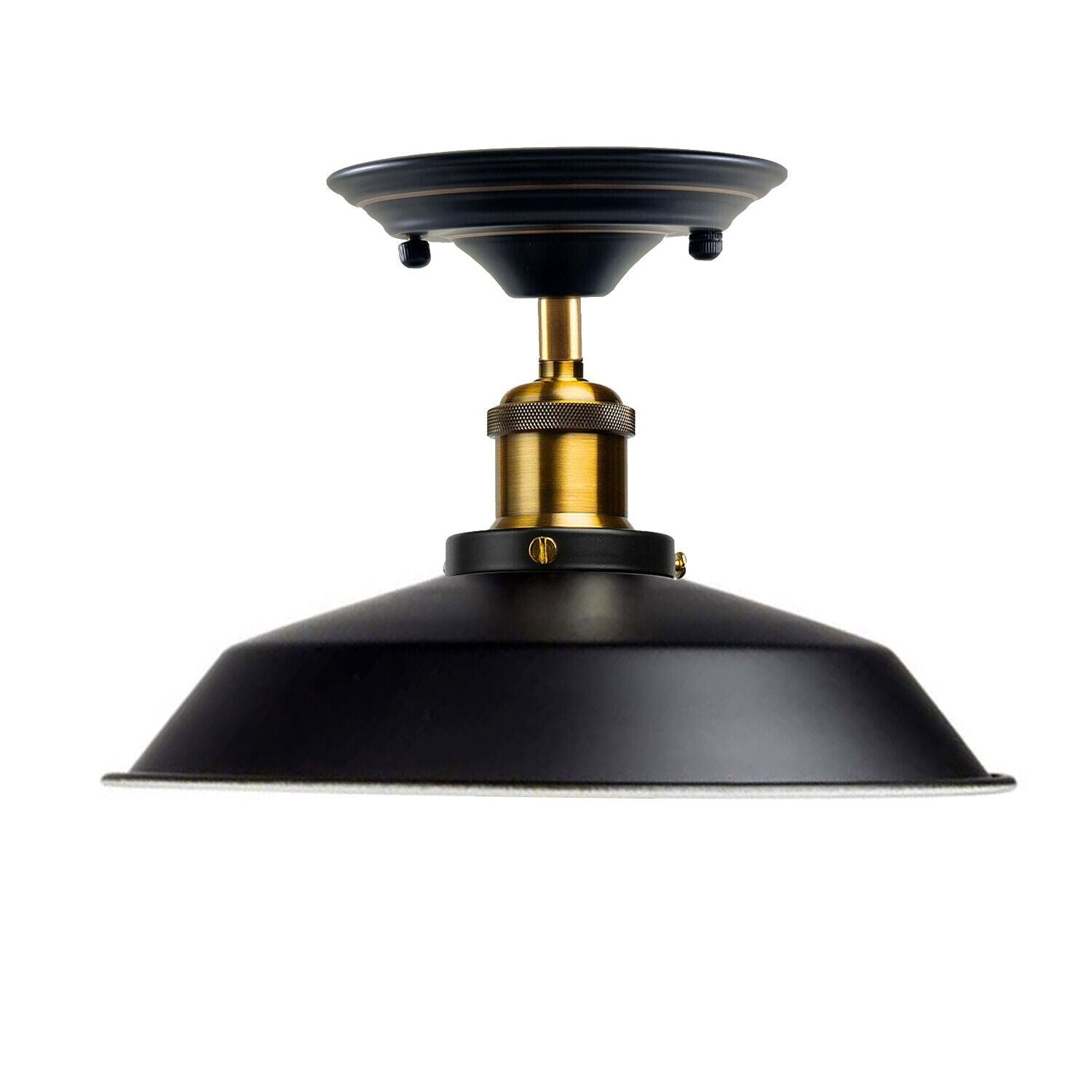Industrial Vintage Flush Mount Ceiling Light Black Metal Bowl Lampshade Fixture Indoor Lighting